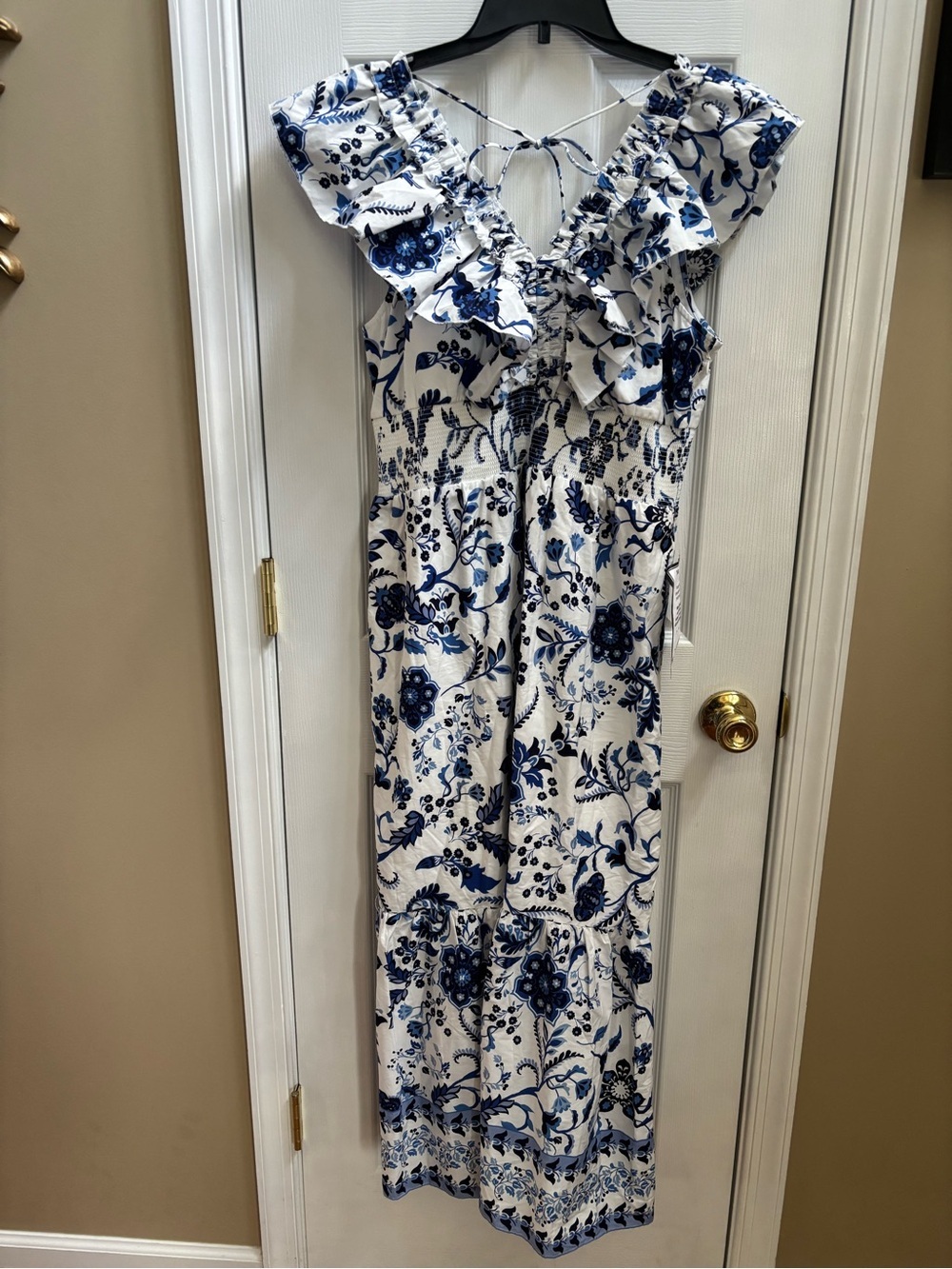 Adrianna Papell Ruffle Midi Dress w/ Blue & White Floral Print, Size 12, NWT - Picture 4 of 8